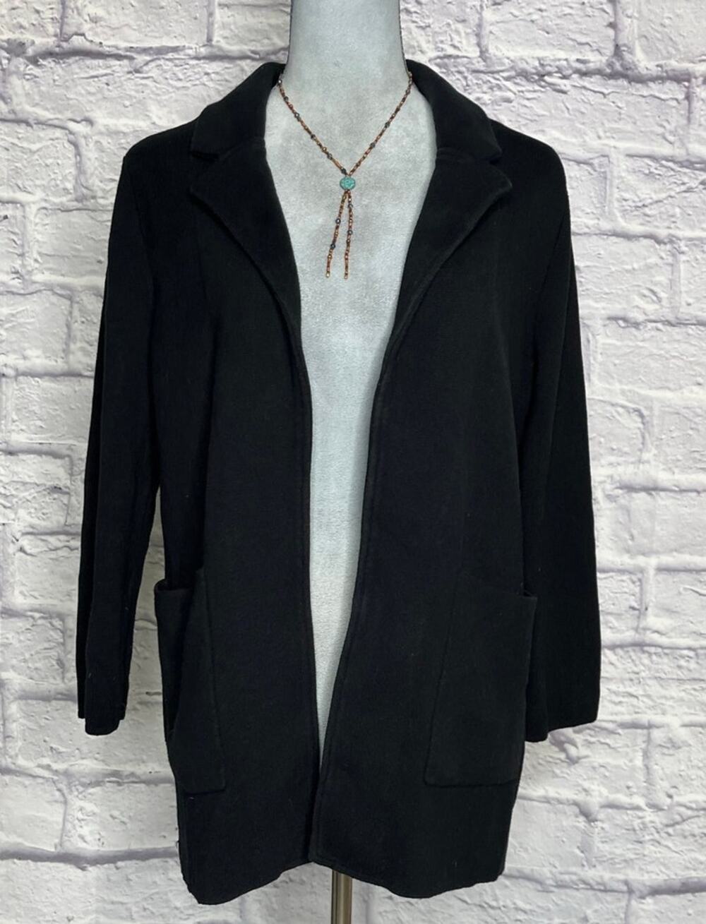 Thick and Warm Quince Black Collared Cardigan Sweater